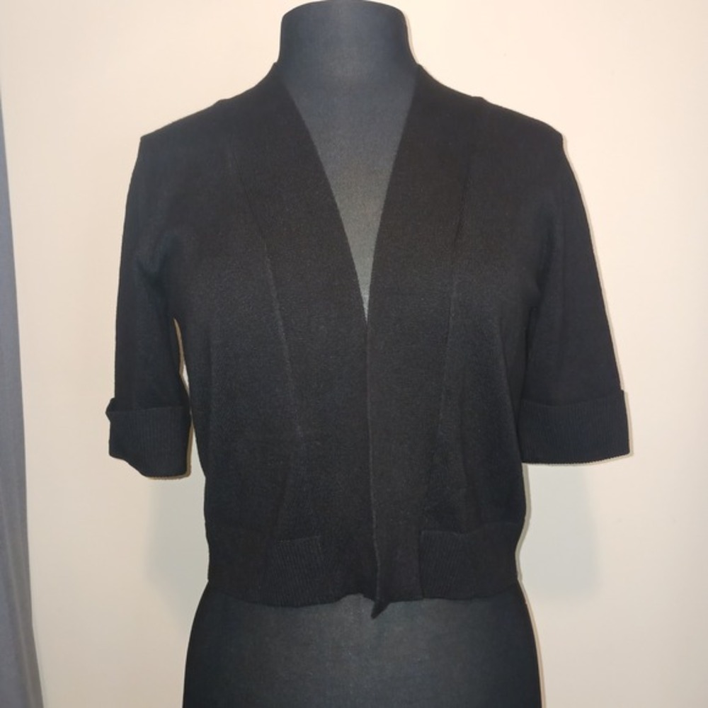 Dark Academia Witchy Black Short Sleeve Open Front Cropped Shrug Cardigan M‎